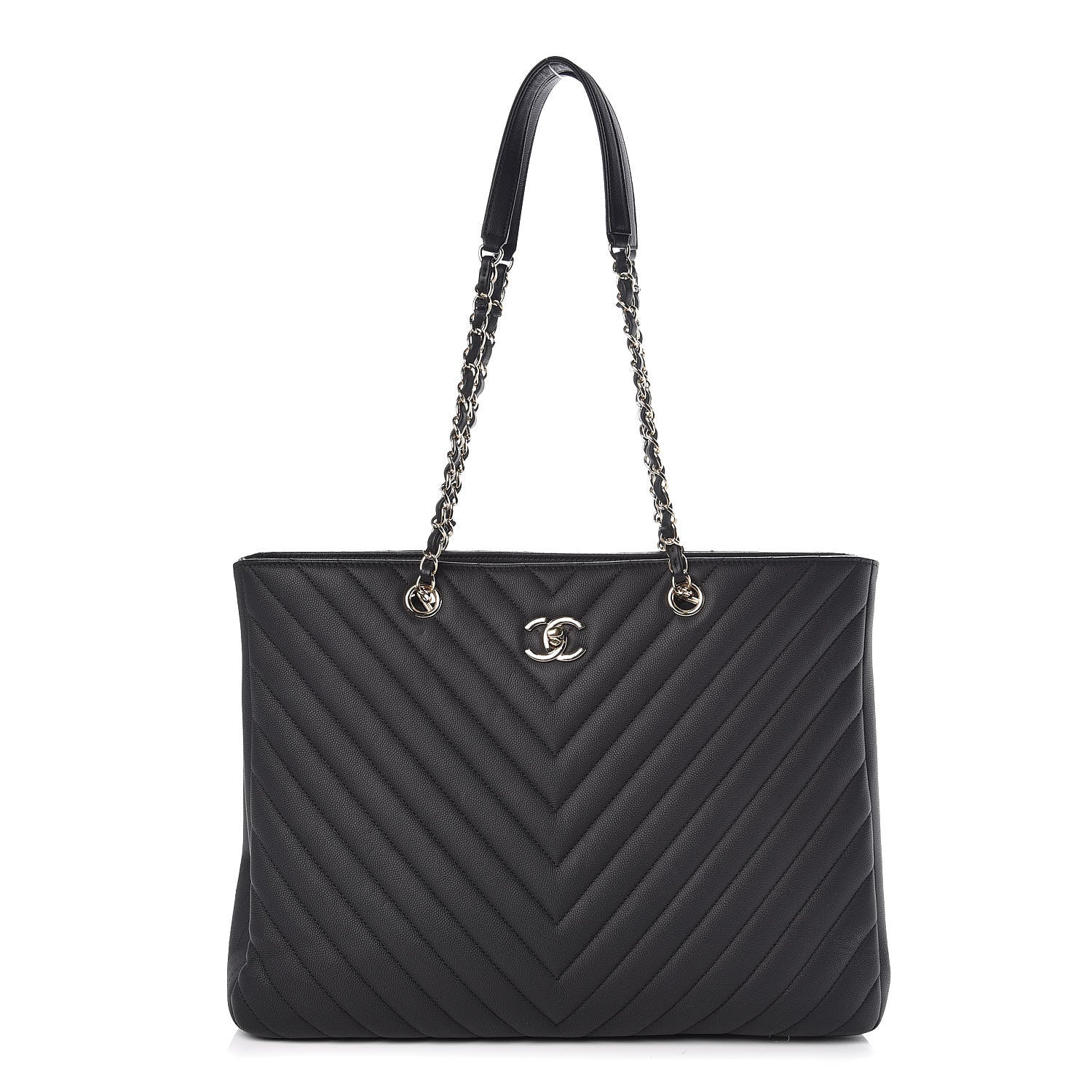 Chanel Caviar Chevron Quilted Large Shopping Tote Black 1 of 9