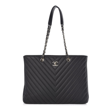 Chanel Caviar Chevron Quilted Large Shopping Tote Black 1 of 9