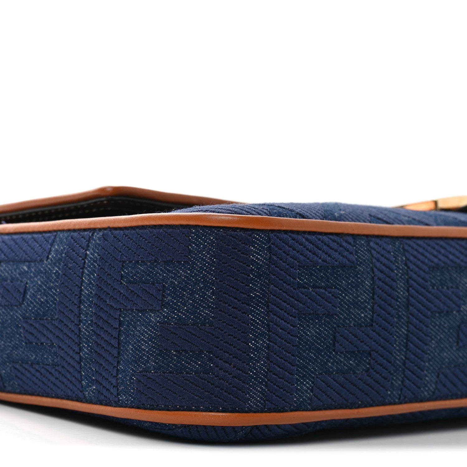 Fendi Denim Vitello King FF Embroidered Large Baguette Blue Cuoio 9 of 10