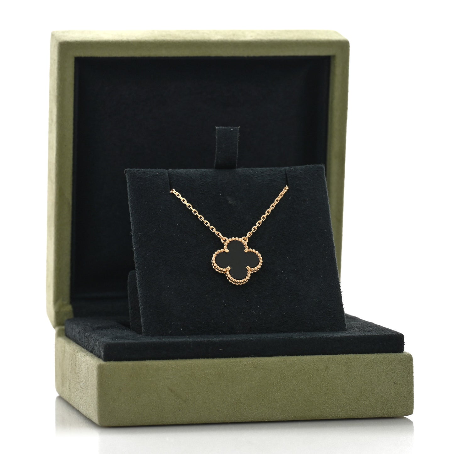 18K Yellow Gold Black Onyx Vintage Alhambra Pendant Necklace