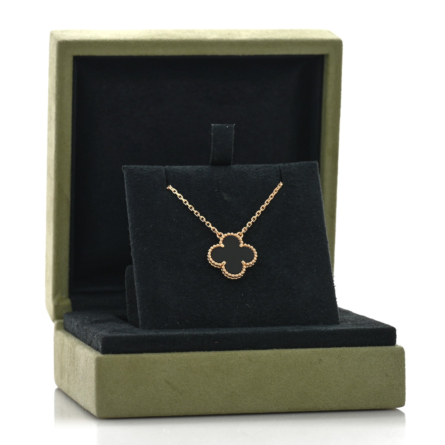 Van Cleef & Arpels 18K Yellow Gold Black Onyx Vintage Alhambra Pendant Necklace 5 of 5