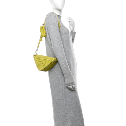 Prada Yarn Raffia Effect Crochet Triangle Shoulder Bag Cedro 2 of 11