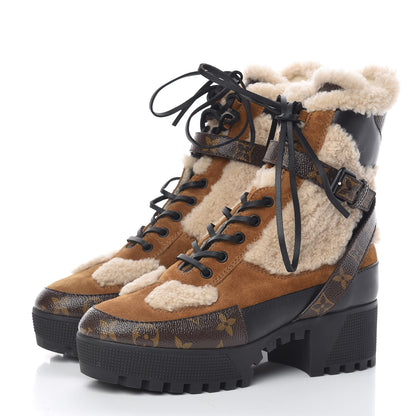 Louis Vuitton Suede Calfskin Shearling Monogram Laureate Platform Desert Boots 39 Cognac 3 of 6