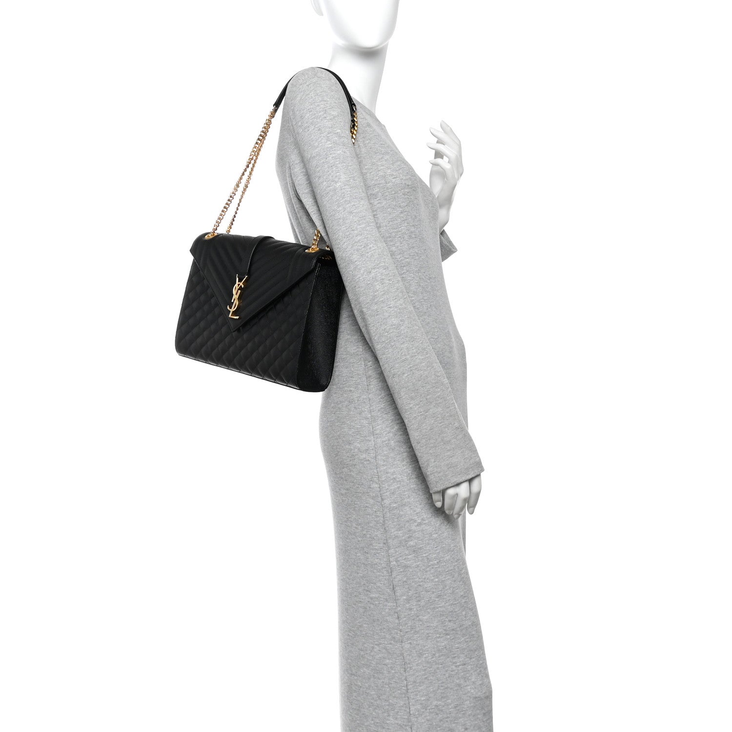 Saint Laurent Grain De Poudre Textured Mixed Matelasse Large Triquilt Monogram Satchel Black 2 of 10