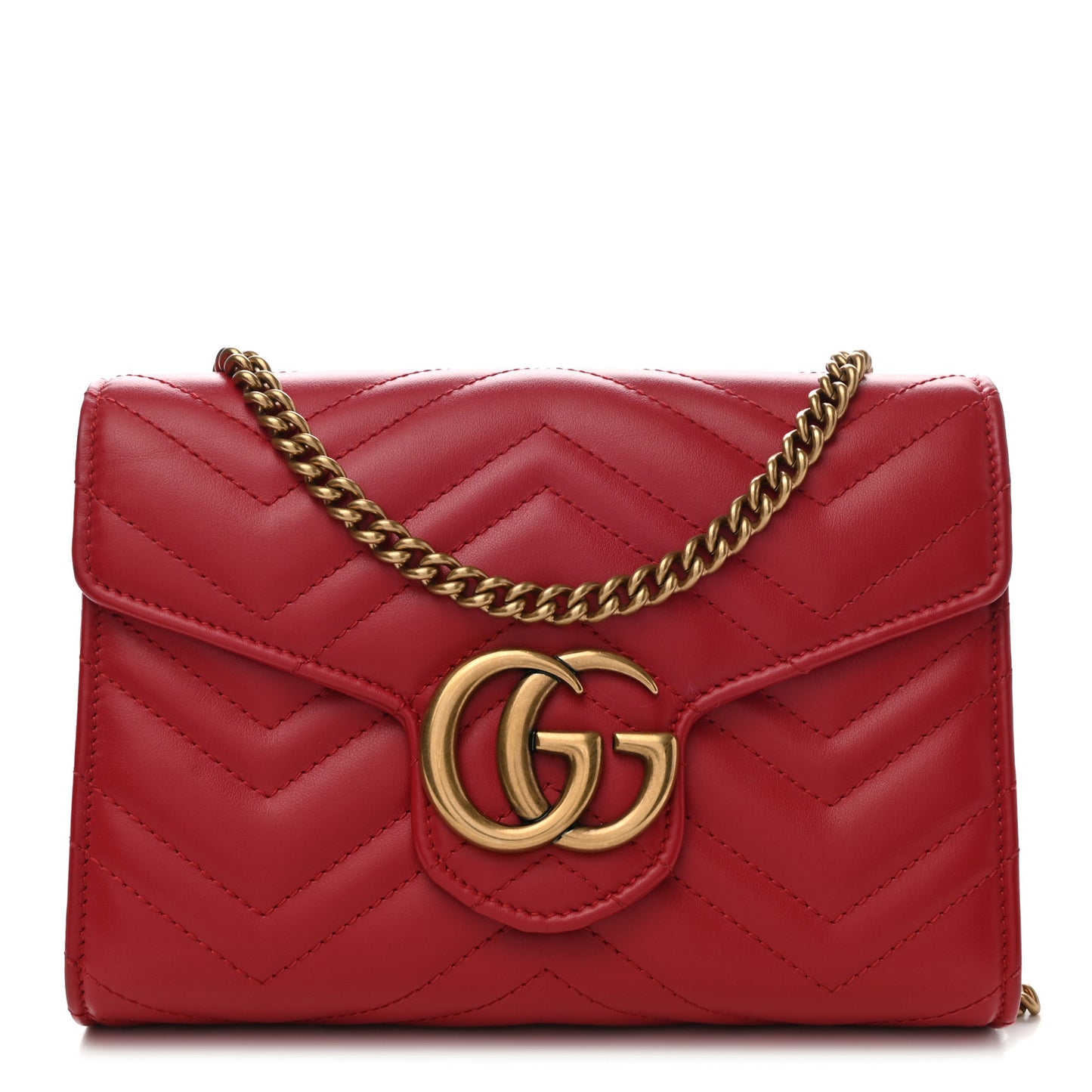 Calfskin Matelasse GG Marmont Chain Wallet Hibiscus Red