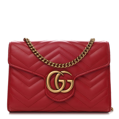 Gucci Calfskin Matelasse GG Marmont Chain Wallet Hibiscus Red 1 of 11