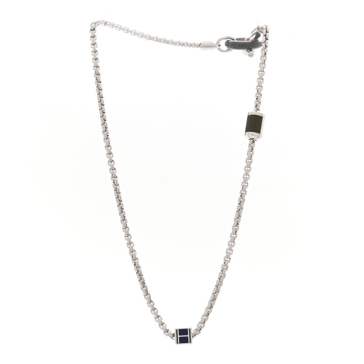 Hermes Palladium Buffalo Horn Swift Meli-Melo Necklace Vert Veronese Bleu Saphir 3 of 8