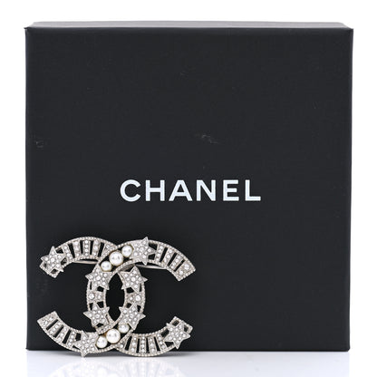 Chanel Crystal Pearl CC Star Coco Flapper Brooch Silver 5 of 5