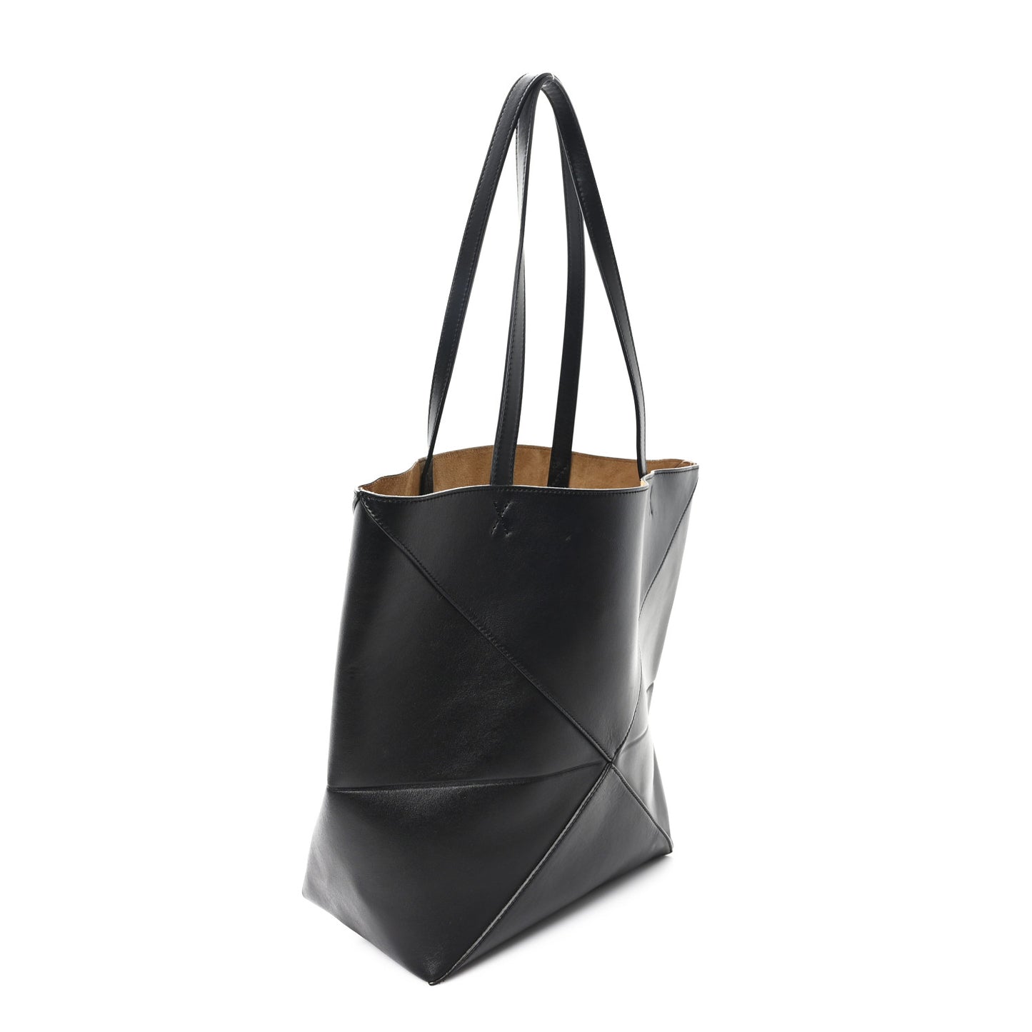 Shiny Calfskin Medium Puzzle Fold Tote Black