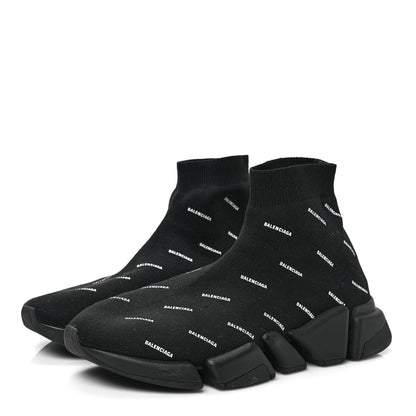Balenciaga Neoprene Knit Allover Logo Bi-Color Sole Mens Speed Sneakers 43 Black White 3 of 7