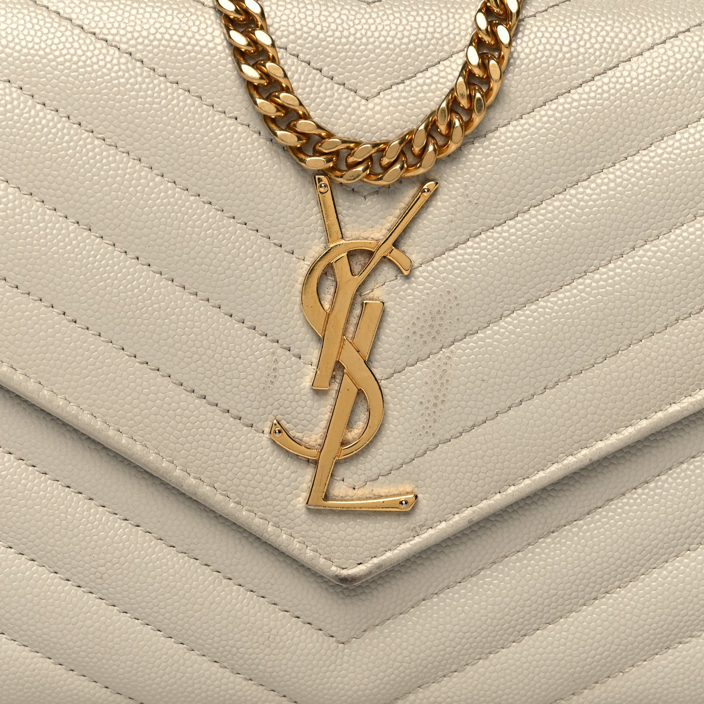 Grain De Poudre Matelasse Chevron Monogram Chain Wallet Crema Soft