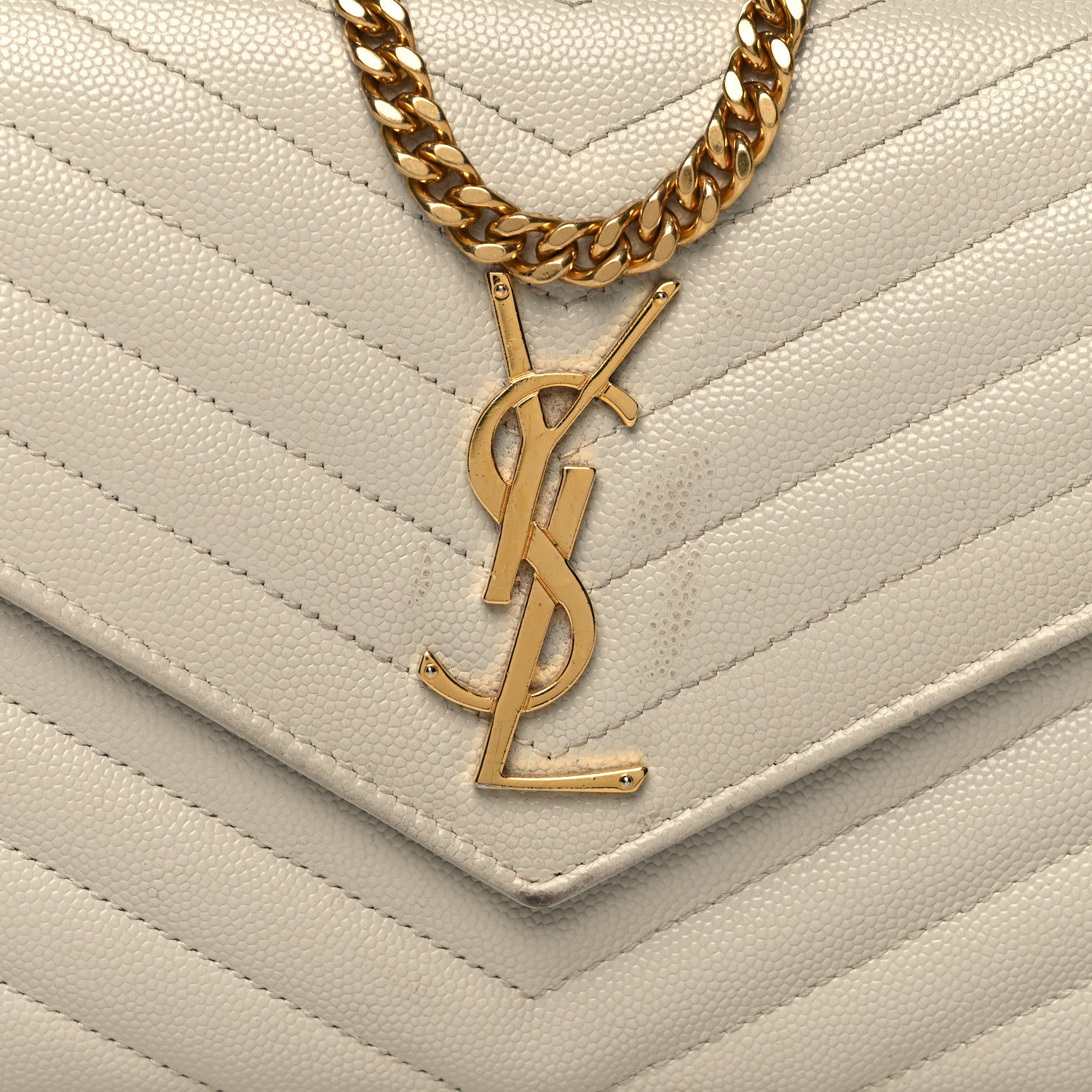 Saint Laurent Grain De Poudre Matelasse Chevron Monogram Chain Wallet Crema Soft 7 of 16