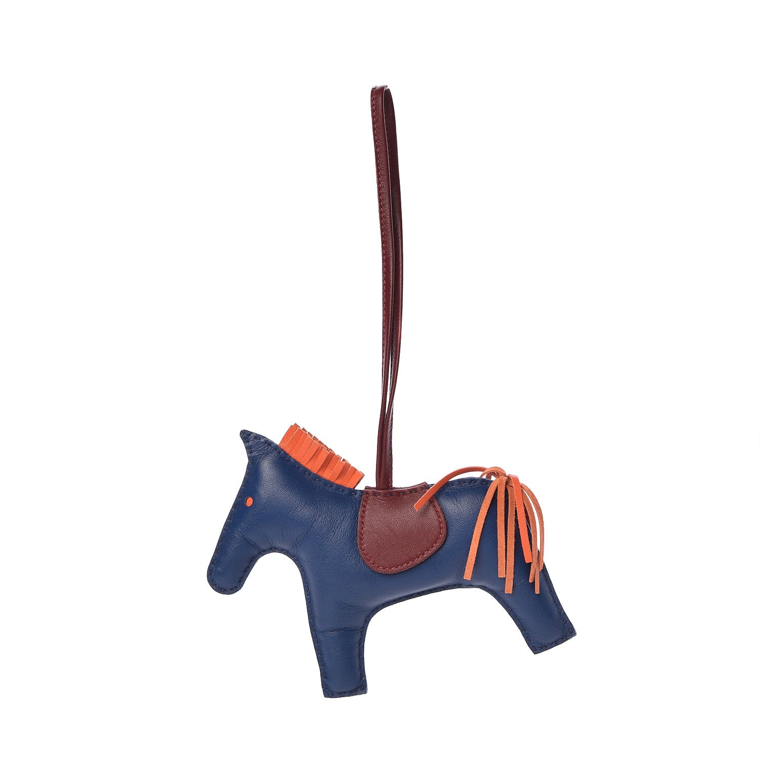 Hermes Milo Lambskin Grigri Rodeo Horse Bag Charm GM Bleu de Malte Rouge H Orange Poppy 1 of 4