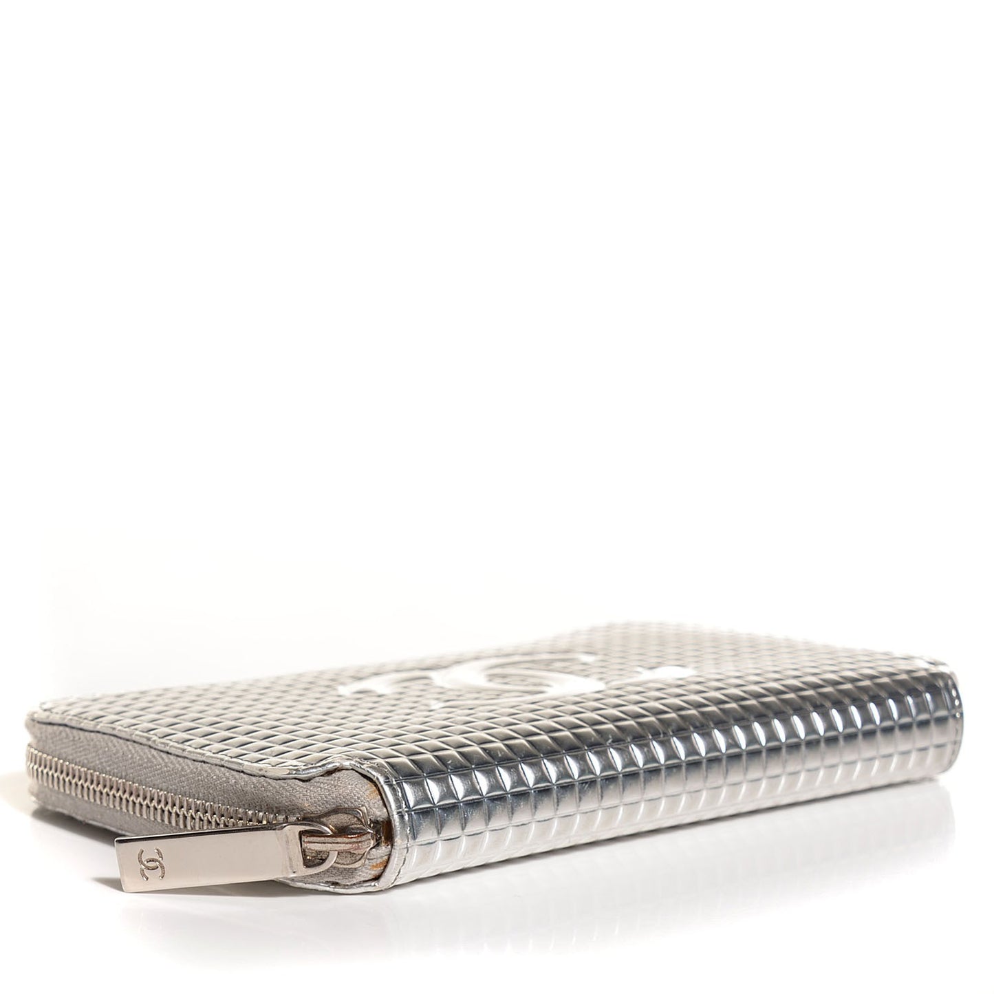 Patent Embossed CC Zip Around Wallet Silver