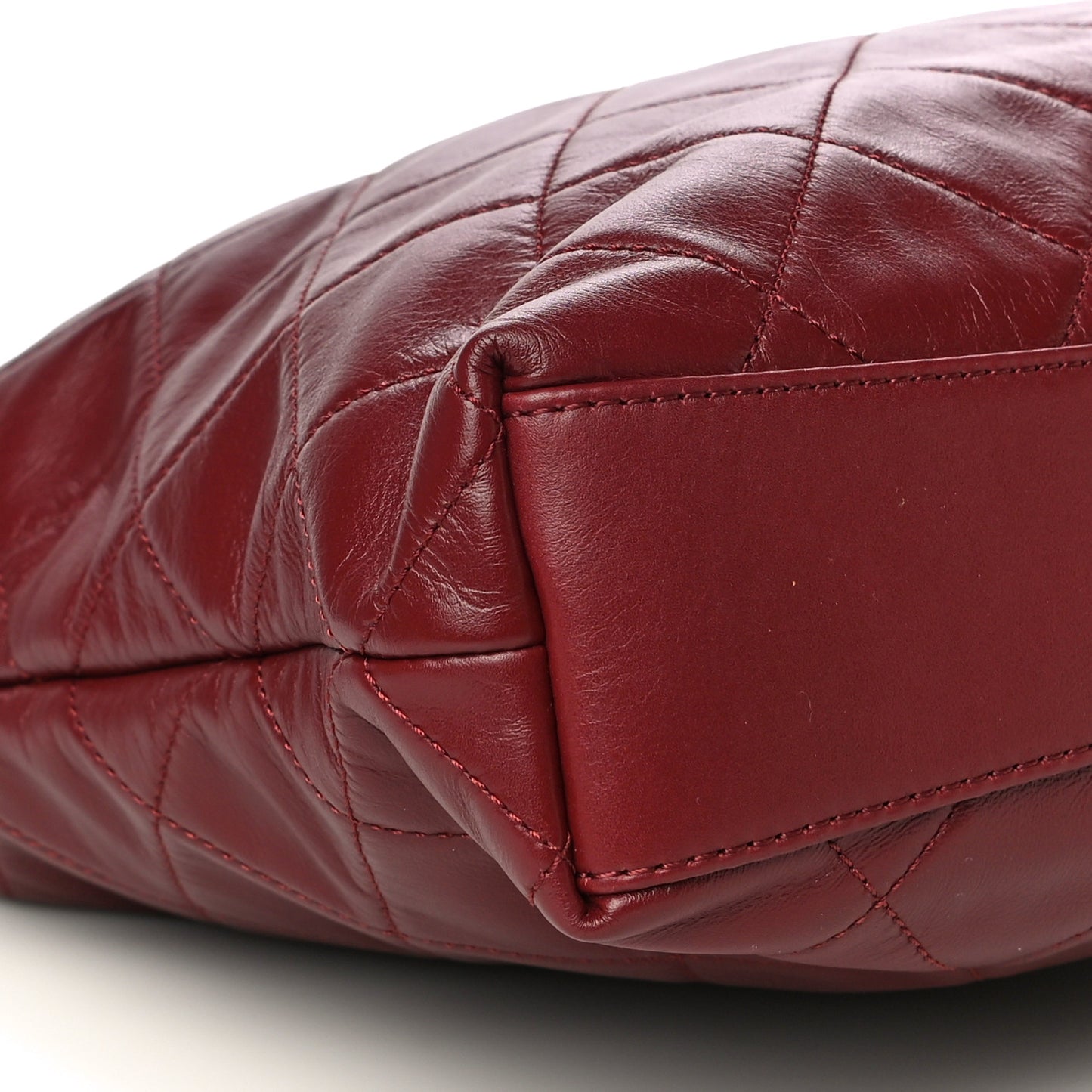Calfskin Quilted Crystal Pearls Fold Over Shopping Tote Burgundy