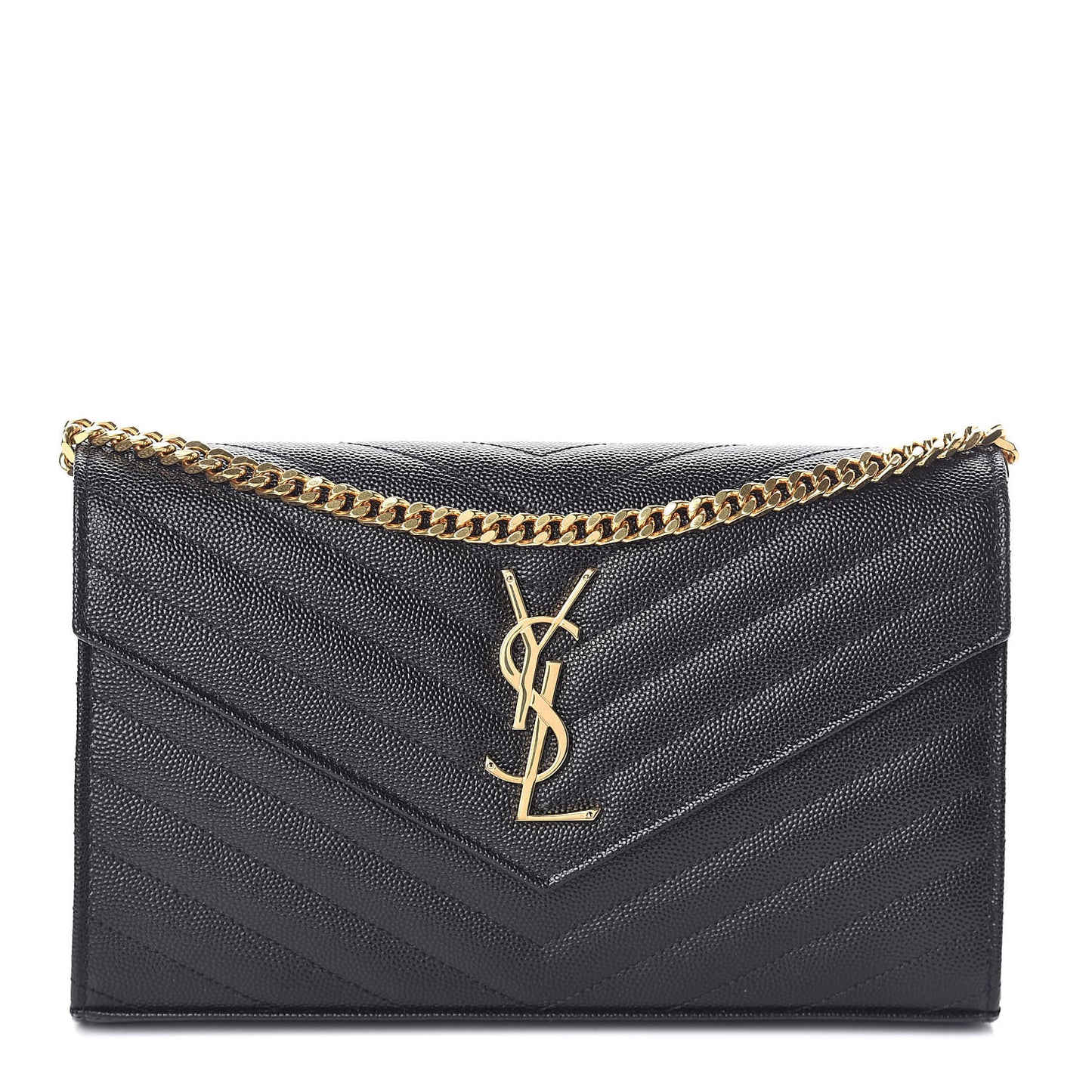 Grain De Poudre Matelasse Chevron Monogram Chain Wallet Black