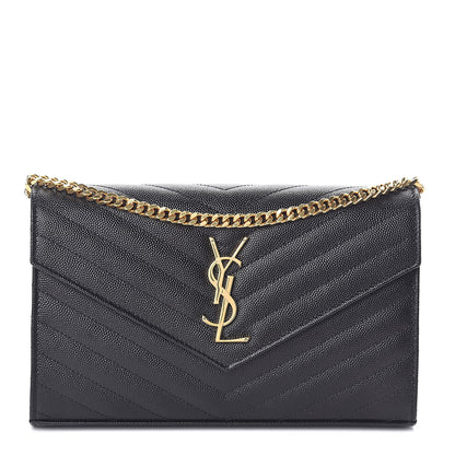 Saint Laurent Grain De Poudre Matelasse Chevron Monogram Chain Wallet Black 1 of 9