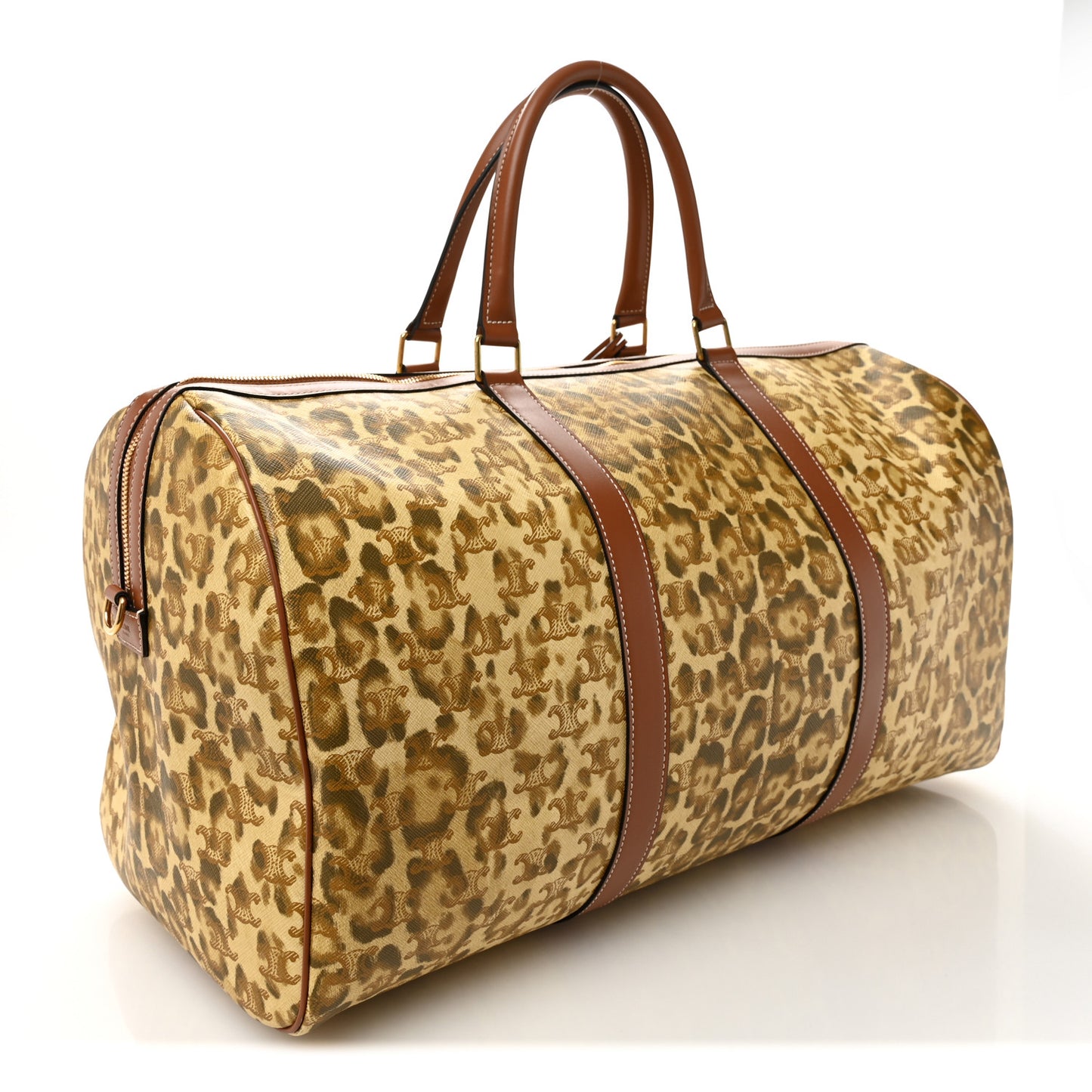 Triomphe Cheetah Canvas Large Travel Duffle Brown