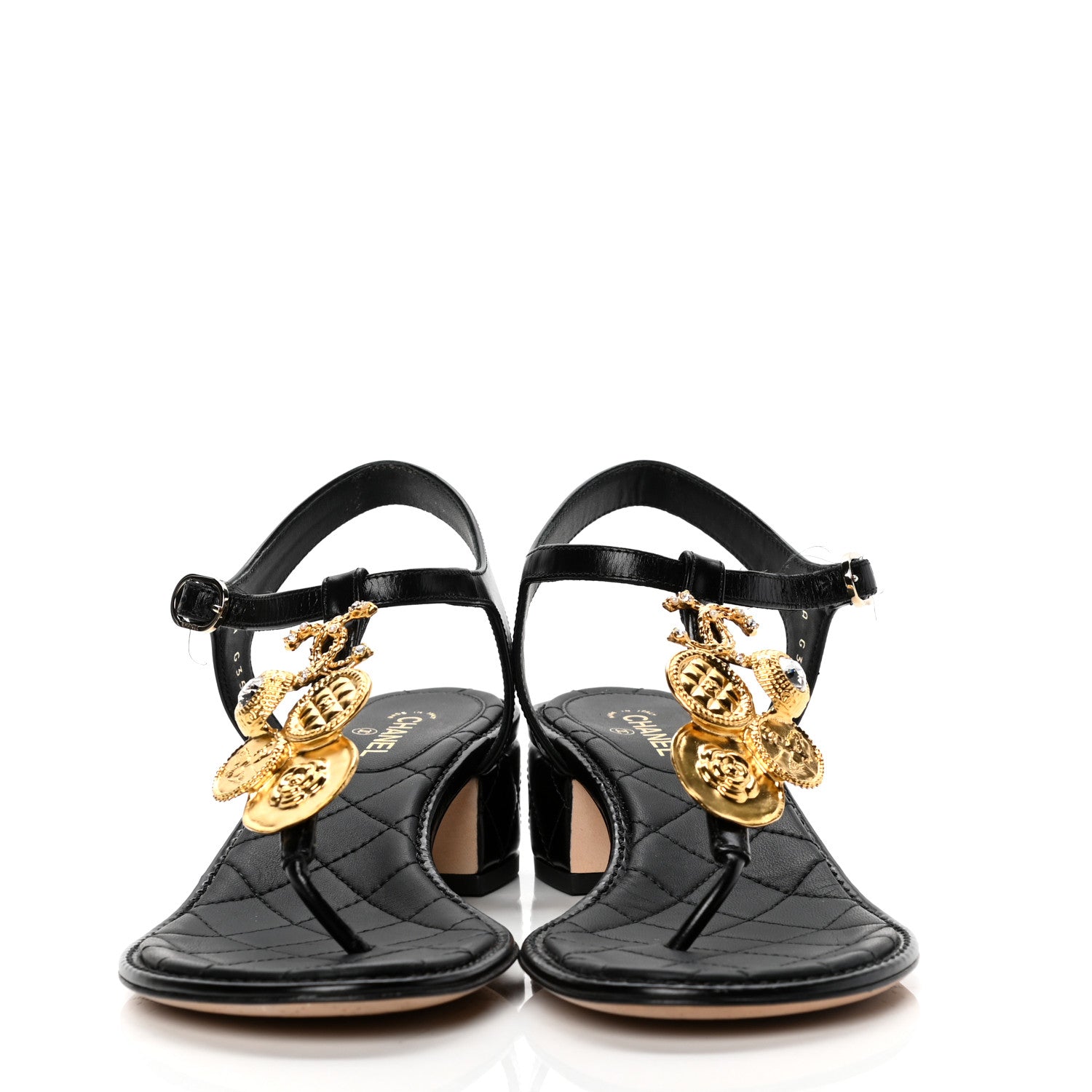 Chanel Calfskin Medallion CC Thong Sandals 38.5 Black 2 of 11