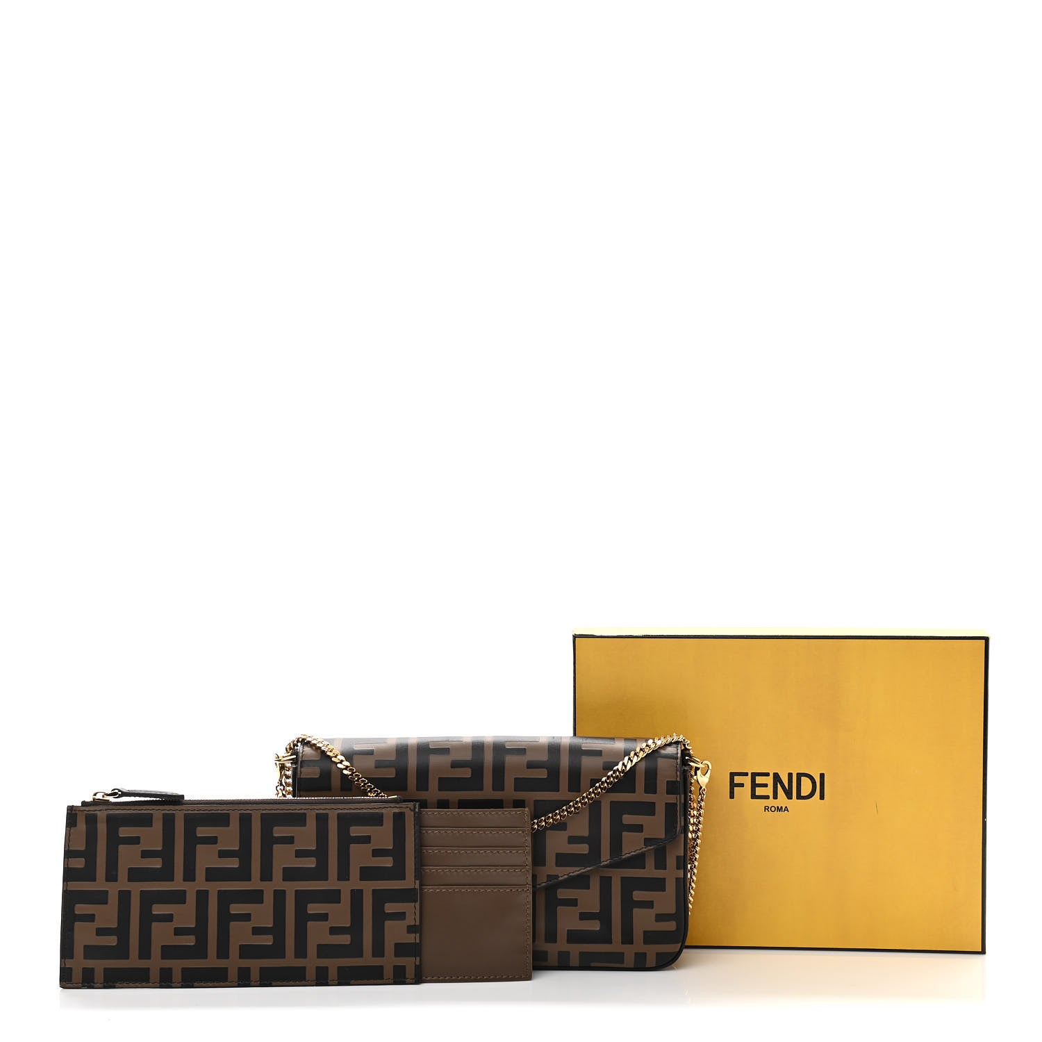 Fendi Vitello Soft F is Fendi Bi-Color FF 1974 Embossed Envelope Wallet On Chain with Pouches Maya Black 12 of 12