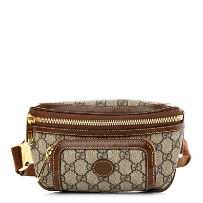 Gucci GG Supreme Monogram Textured Calfskin Retro Interlocking G Belt Bag Beige Ebony Brown Sugar 1 of 10
