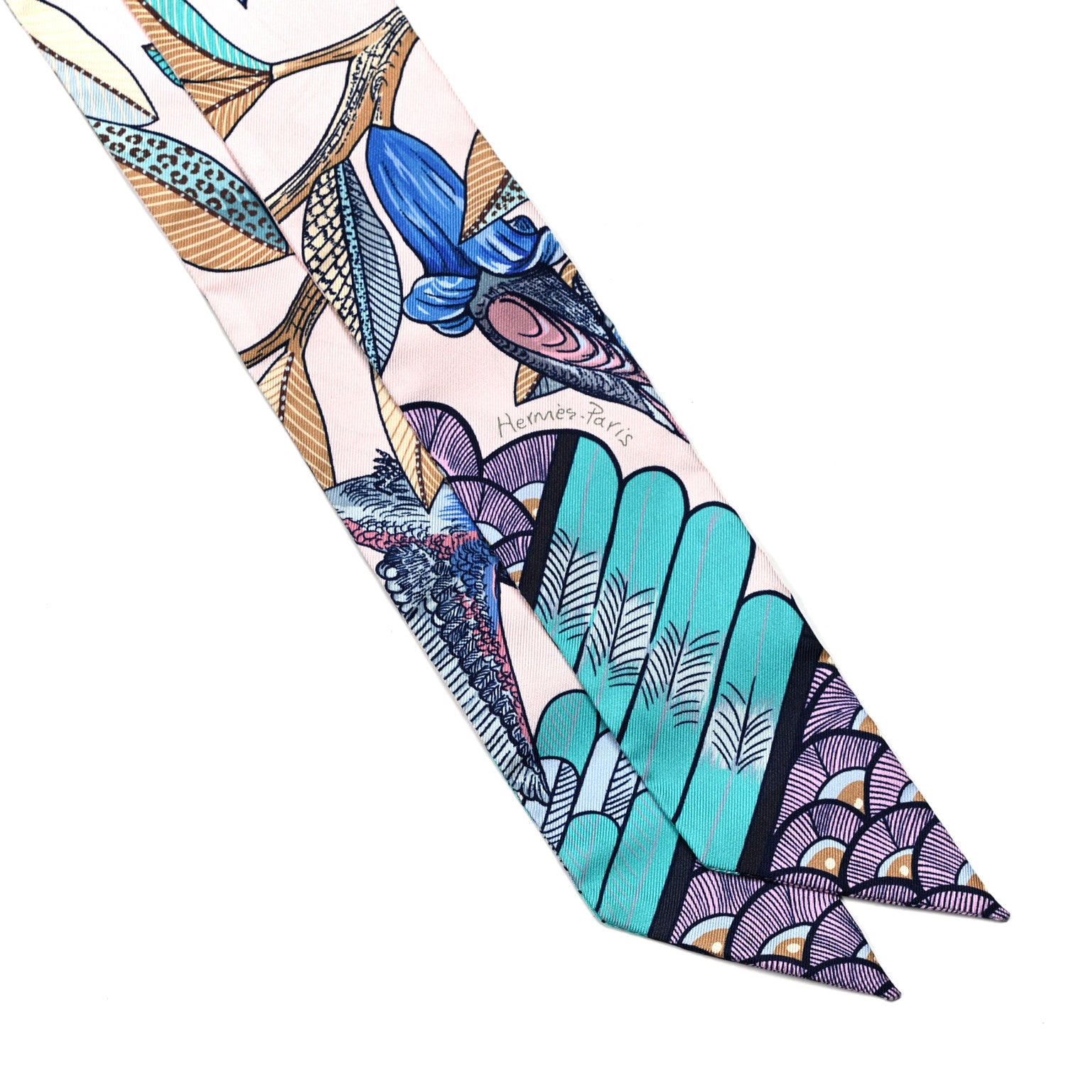 Hermes Silk Tree Of Song Twilly Rose Pale Turquoise 2 of 4