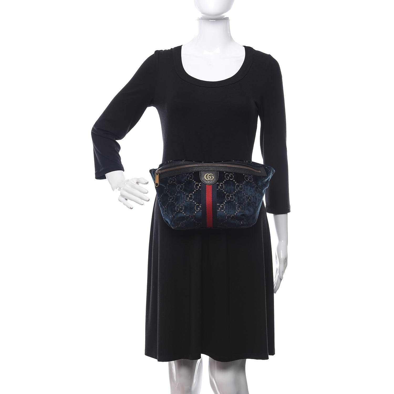 Gucci Velvet GG Monogram Web Belt Bag Blue Beige 2 of 10
