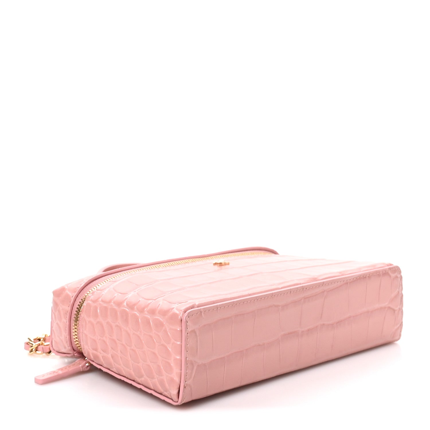 Chanel Calfskin Crocodile Embossed Crococo Top Handle Slim Vanity Case With Chain Light Pink 4 of 11