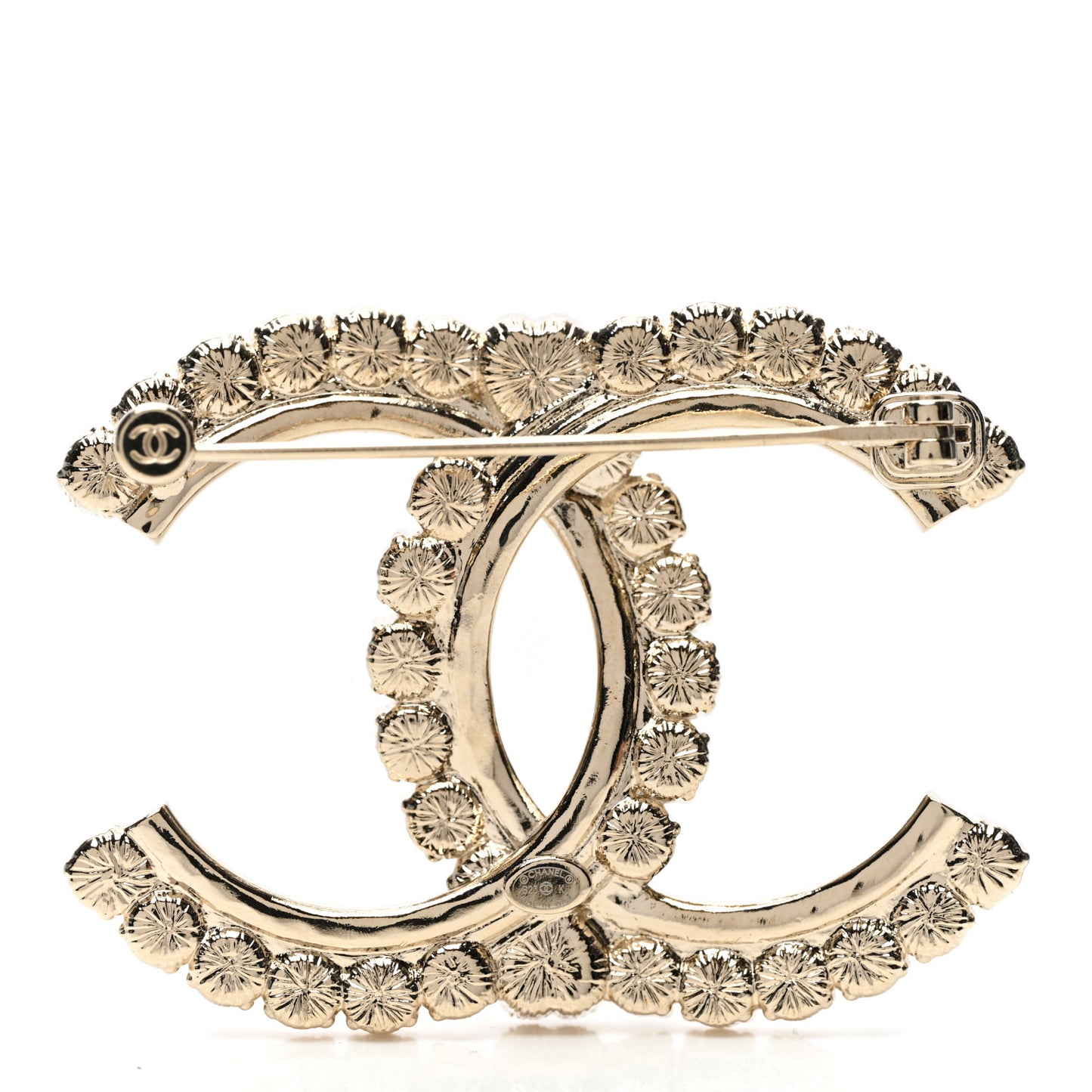 Pearl Crystal CC Brooch Gold