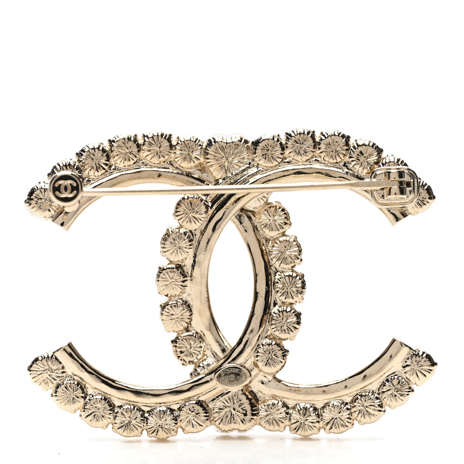 Chanel Pearl Crystal CC Brooch Gold 3 of 5