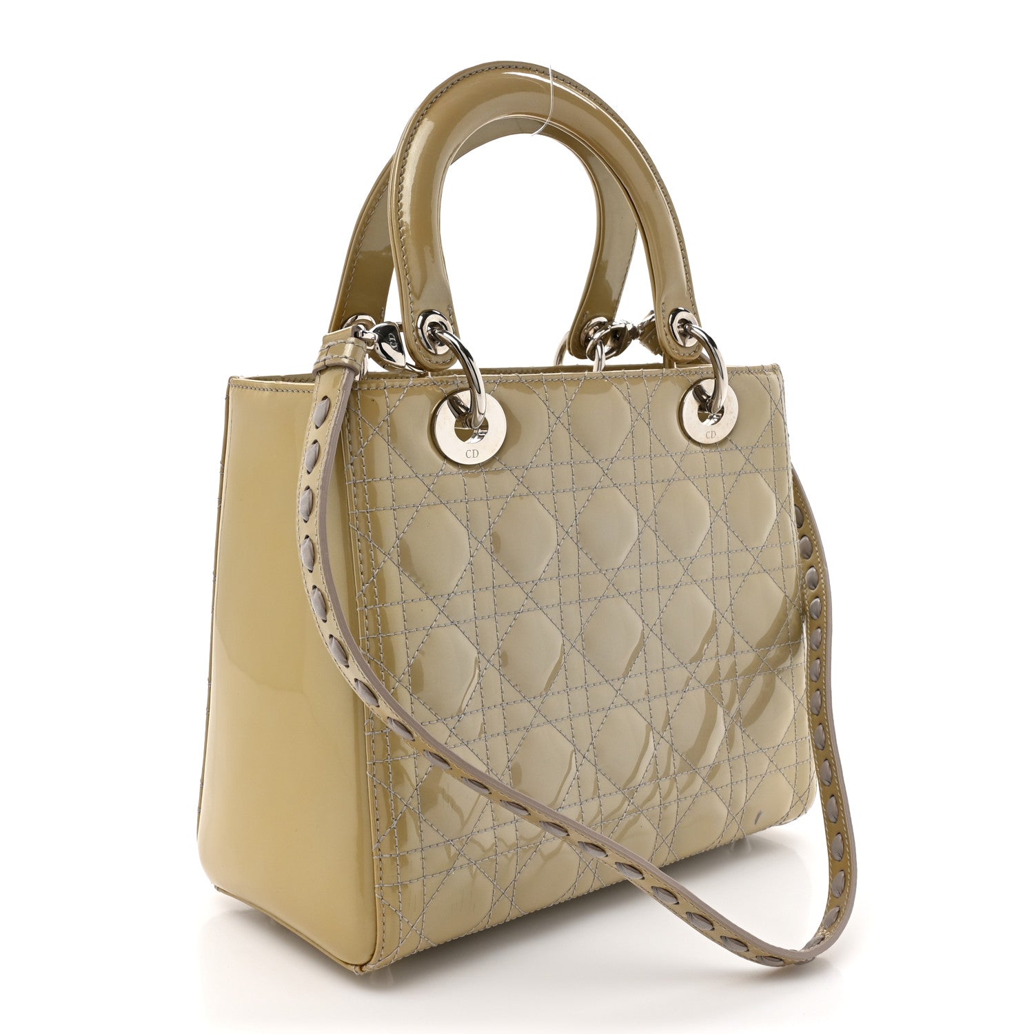 Christian Dior Patent Cannage Studded Double Strap Medium Lady Dior Beige 3 of 16