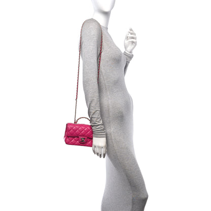 Chanel Lambskin Quilted Mini Crystal Top Handle Rectangular Flap Dark Pink 2 of 12