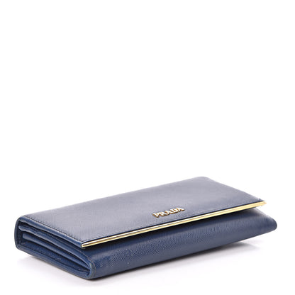 Prada Saffiano Metal Bar Continental Flap Wallet Bleuette 4 of 10