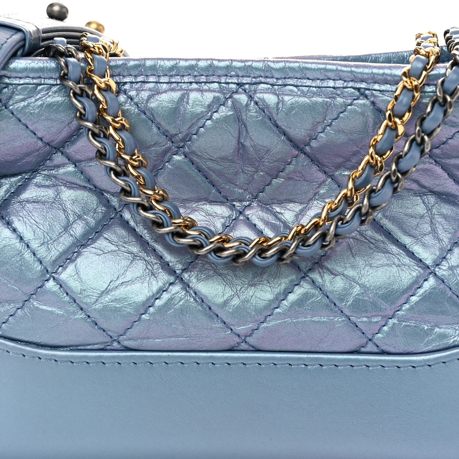 Chanel Iridescent Aged Calfskin Quilted Small Gabrielle Hobo Blue 8 of 11