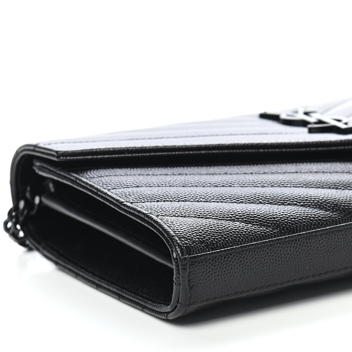 Grain De Poudre Matelasse Chevron Monogram Chain Wallet Black