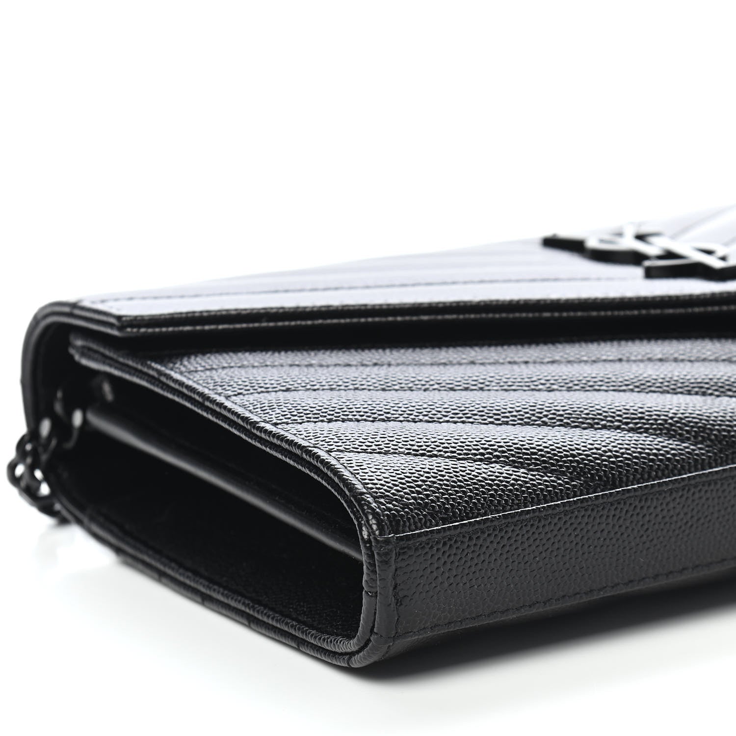 Saint Laurent Grain De Poudre Matelasse Chevron Monogram Chain Wallet Black 7 of 8