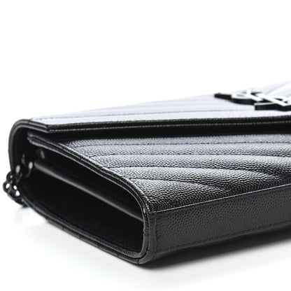 Saint Laurent Grain De Poudre Matelasse Chevron Monogram Chain Wallet Black 7 of 8