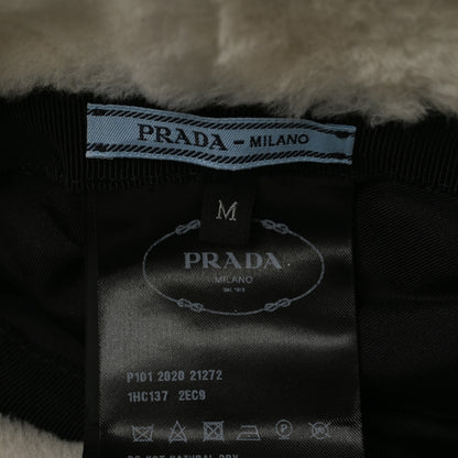 Prada Shearling Metal Triangle Logo Womens Bucket Hat M White 7 of 8