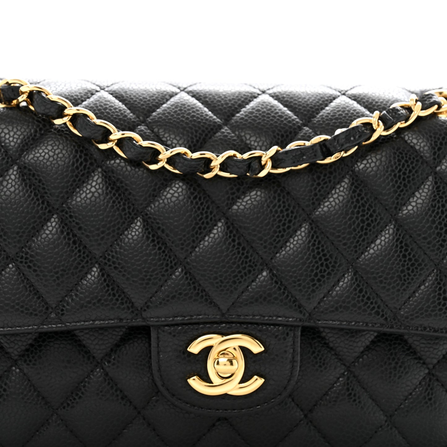 Caviar Quilted Medium Double Flap Black