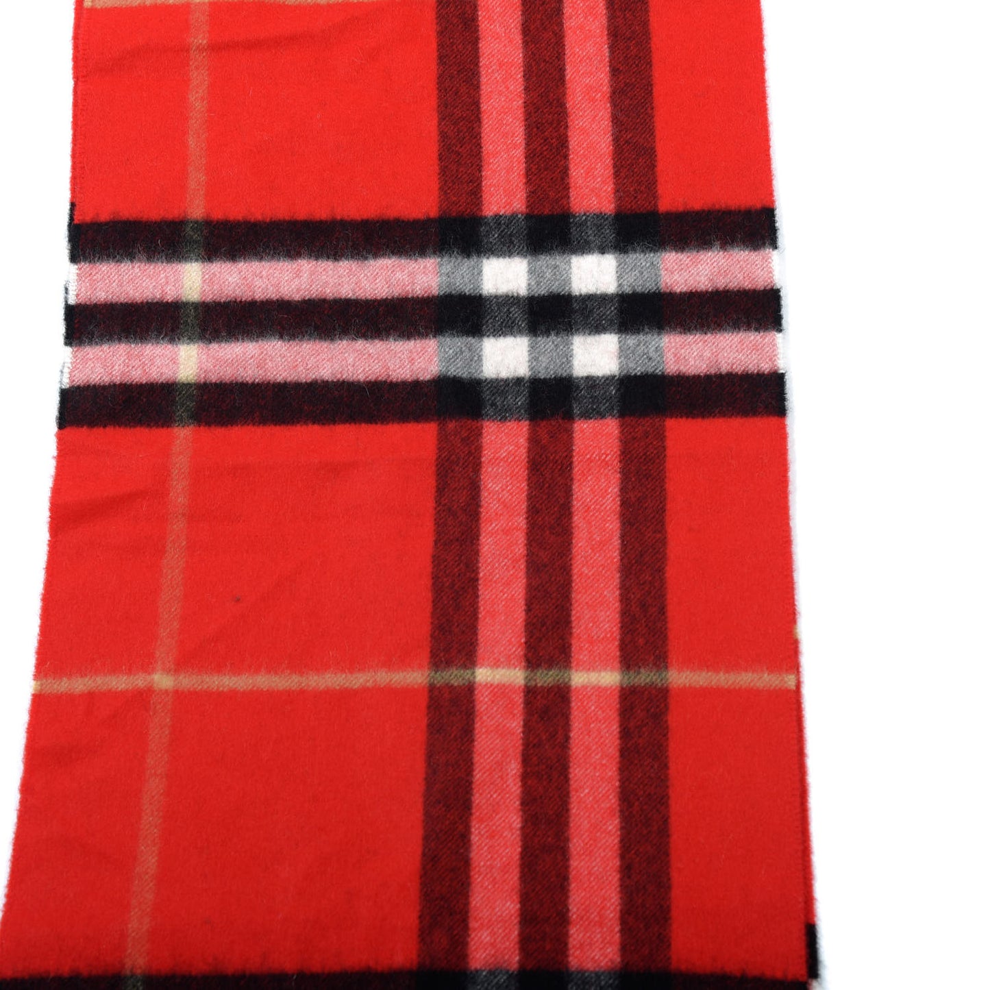 Cashmere Giant Check Fringe Scarf Bright Red