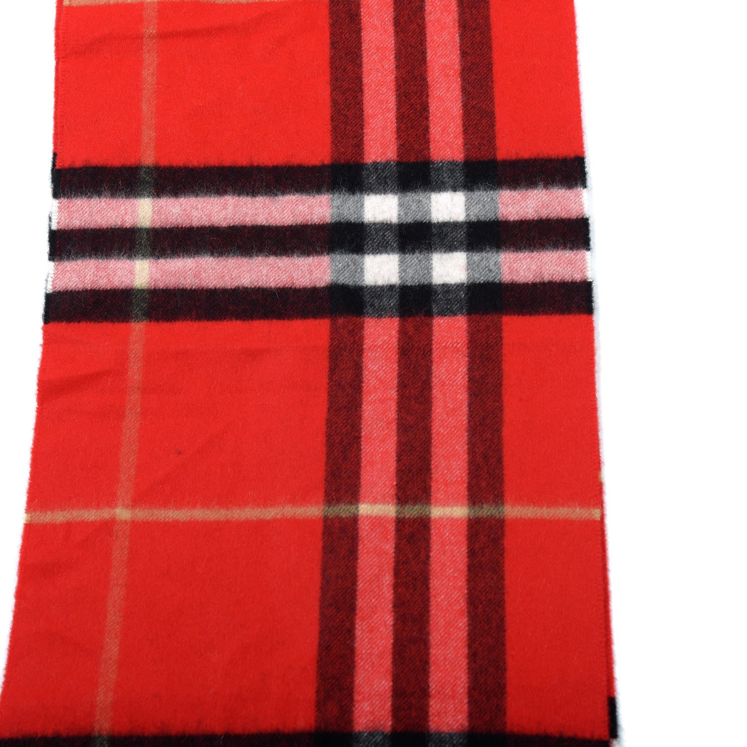 Burberry Cashmere Giant Check Fringe Scarf Bright Red 4 of 5