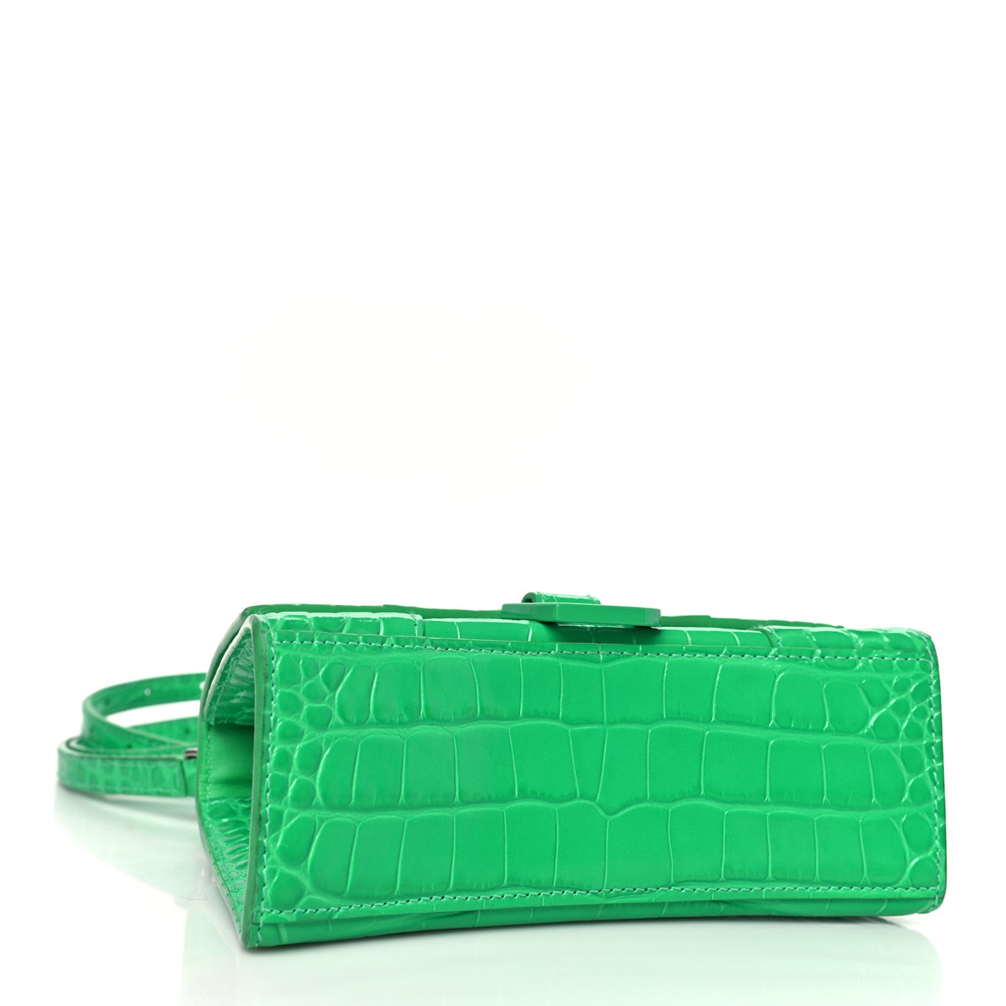 Shiny Calfskin Crocodile Embossed Hourglass Top Handle Bag XS Vivid Green