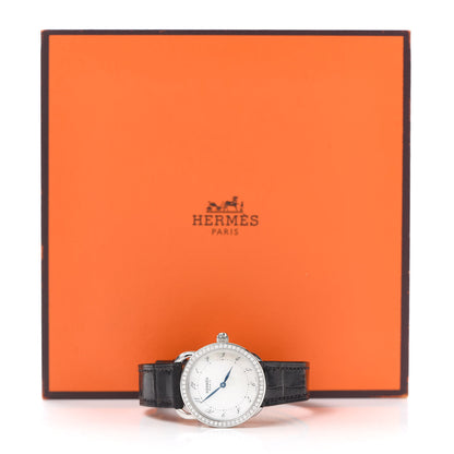 Hermes Stainless Steel Alligator Diamond Mother of Pearl 28mm Arceau Quartz Watch Noir 5 of 5