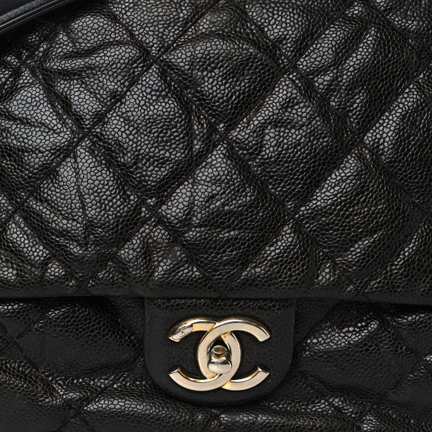 Crumpled Grained Calfskin Medium Coco Pleats Messenger Flap Black