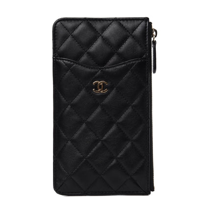 Chanel Lambskin Quilted Classic Flat Wallet Pouch Black 1 of 8