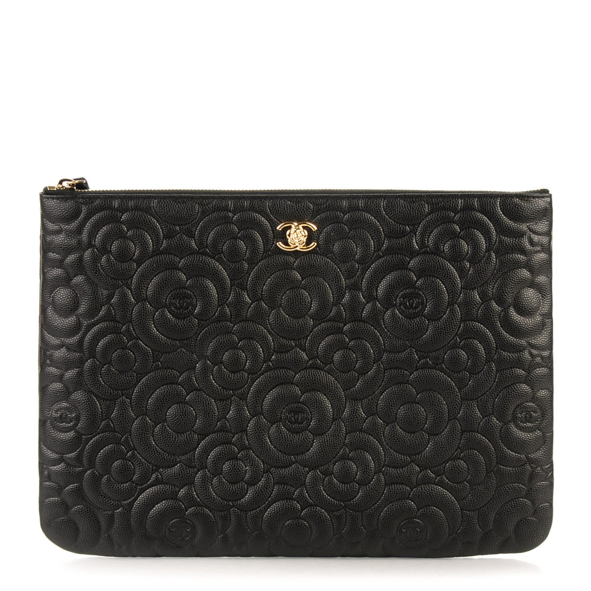 Caviar Camellia Embossed Medium Cosmetic Case Black