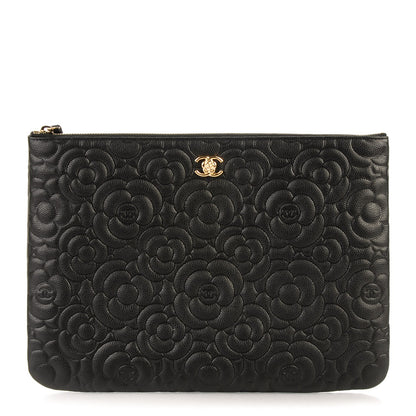 Chanel Caviar Camellia Embossed Medium Cosmetic Case Black 1 of 7