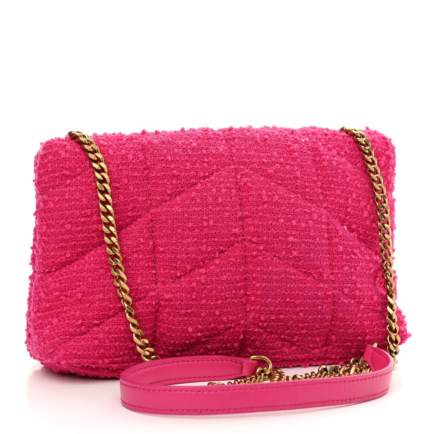 Boucle Tweed Quilted Toy Loulou Puffer Monogram Chain Satchel Magenta