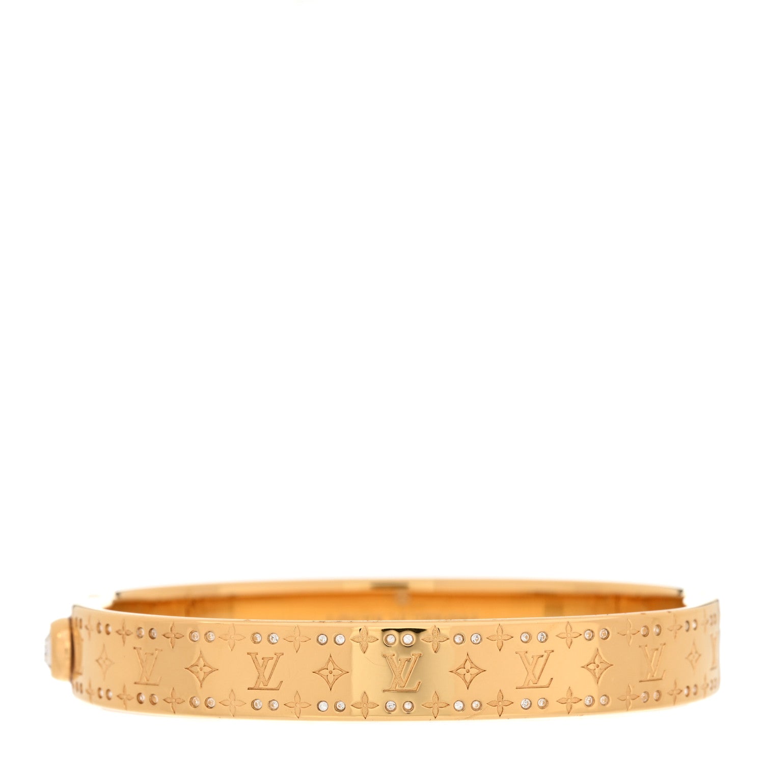 Louis Vuitton Brass Crystal Monogram Nanogram Strass Cuff M Gold 1 of 6