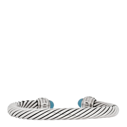 David Yurman Sterling Silver Diamond Turquoise 7mm Cable Classics Bracelet 2 of 3